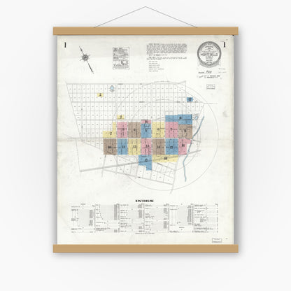Old map wall art mockup — magnetic wood frame on white wall — Sanborn Fire Insurance Map from Montebello, Los Angeles County, California (1925) - Complete Map Set