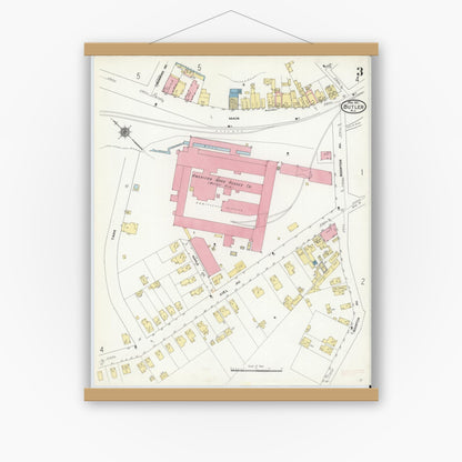 Old map wall art mockup — magnetic wood frame on white wall — Sanborn Fire Insurance Map from Butler, Morris County, New Jersey (1911), Sheet #0003