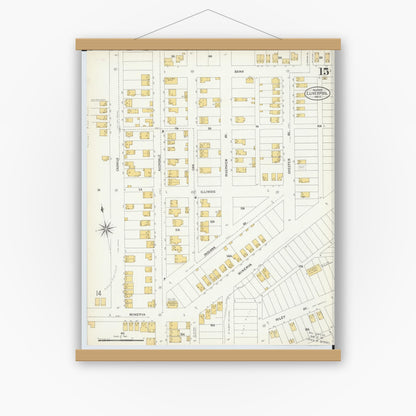 Old map wall art mockup — magnetic wood frame on white wall — Sanborn Fire Insurance Map from East Liverpool, Columbiana County, Ohio (1903), Sheet #0015