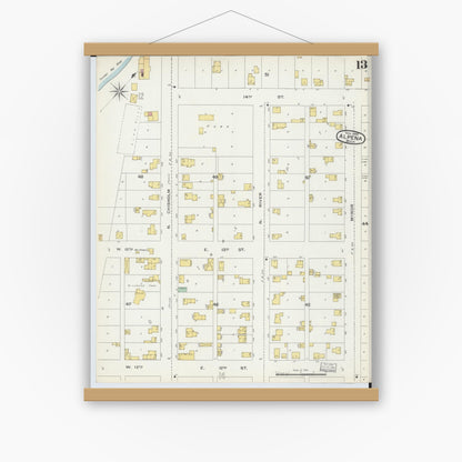 Old map wall art mockup — magnetic wood frame on white wall — Sanborn Fire Insurance Map from Alpena, Alpena County, Michigan (1895), Sheet #0013