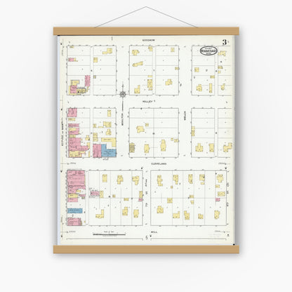 Old map wall art mockup — magnetic wood frame on white wall — Sanborn Fire Insurance Map from Winnebago, Faribault County, Minnesota (1917), Sheet #0003
