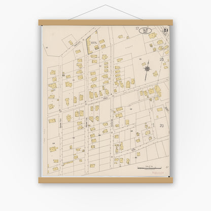 Old map wall art mockup — magnetic wood frame on white wall — Sanborn Fire Insurance Map from Hilo, Hawaii County, Hawaii (1921), Sheet #0019