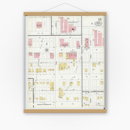 Old map wall art mockup — magnetic wood frame on white wall — Sanborn Fire Insurance Map from Lorain, Lorain County, Ohio (1900), Sheet #0011