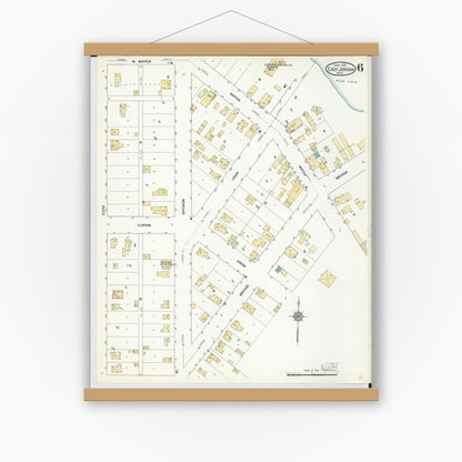 Old map wall art mockup — magnetic wood frame on white wall — Sanborn Fire Insurance Map from East Jordan, Charlevoix County, Michigan (1912), Sheet #0006
