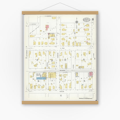 Old map wall art mockup — magnetic wood frame on white wall — Sanborn Fire Insurance Map from Robinson, Crawford County, Illinois (1916), Sheet #0008