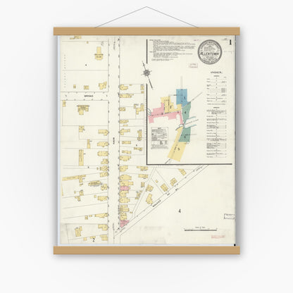 Old map wall art mockup — magnetic wood frame on white wall — Sanborn Fire Insurance Map from Allentown, Monmouth County, New Jersey (1910) - Complete Map Set