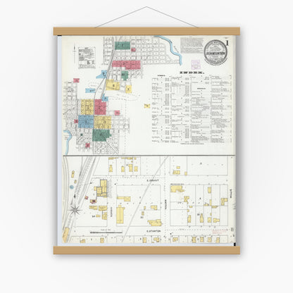 Old map wall art mockup — magnetic wood frame on white wall — Sanborn Fire Insurance Map from Iron Mountain, Dickinson County, Michigan (1904) - Complete Map Set