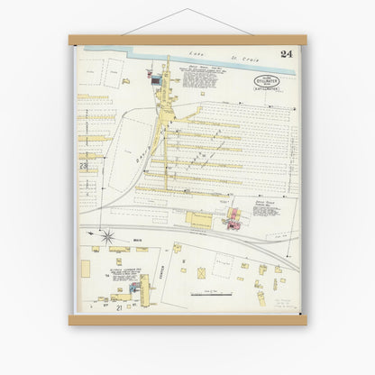 Old map wall art mockup — magnetic wood frame on white wall — Sanborn Fire Insurance Map from Stillwater, Washington County, Minnesota (1898), Sheet #0024