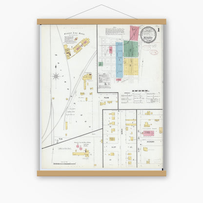 Old map wall art mockup — magnetic wood frame on white wall — Sanborn Fire Insurance Map from Wenona, Marshall County, Illinois (1899) - Complete Map Set