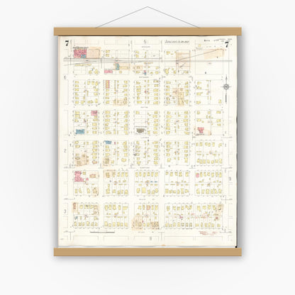Old map wall art mockup — magnetic wood frame on white wall — Sanborn Fire Insurance Map from Perry, Dallas County, Iowa (1947), Sheet #0007