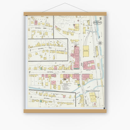 Old map wall art mockup — magnetic wood frame on white wall — Sanborn Fire Insurance Map from Bridgeport, Belmont County, Ohio (1897), Sheet #0002