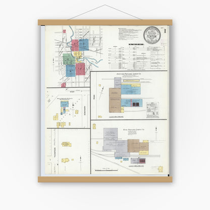 Old map wall art mockup — magnetic wood frame on white wall — Sanborn Fire Insurance Map from Fenton, Genesee County, Michigan (1908) - Complete Map Set