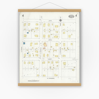 Old map wall art mockup — magnetic wood frame on white wall — Sanborn Fire Insurance Map from Winters, Runnels County, Texas (1925), Sheet #0004