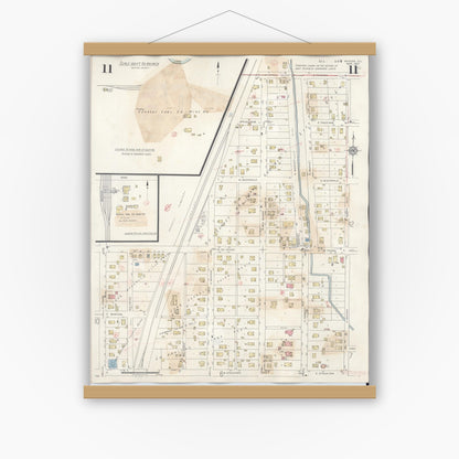 Old map wall art mockup — magnetic wood frame on white wall — Sanborn Fire Insurance Map from Marion, Williamson County, Illinois (1946), Sheet #0011