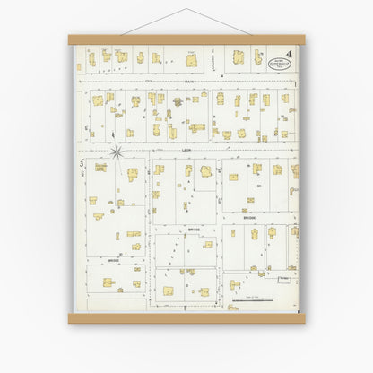 Old map wall art mockup — magnetic wood frame on white wall — Sanborn Fire Insurance Map from Gatesville, Coryell County, Texas (1902), Sheet #0004