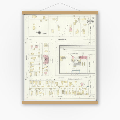 Old map wall art mockup — magnetic wood frame on white wall — Sanborn Fire Insurance Map from Du Quoin, Perry County, Illinois (1910), Sheet #0006