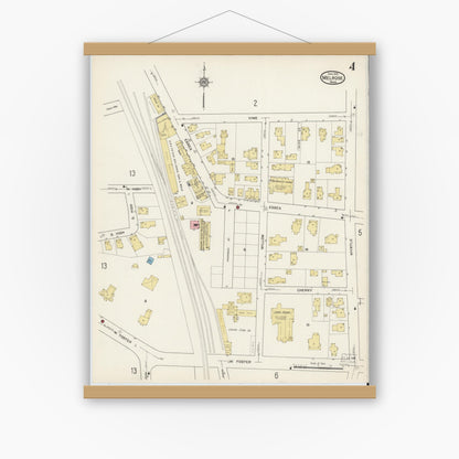 Old map wall art mockup — magnetic wood frame on white wall — Sanborn Fire Insurance Map from Melrose, Middlesex County, Massachusetts (1915), Sheet #0004