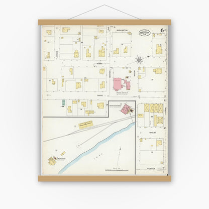 Old map wall art mockup — magnetic wood frame on white wall — Sanborn Fire Insurance Map from Madison, Madison County, Florida (1903), Sheet #0006