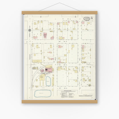 Old map wall art mockup — magnetic wood frame on white wall — Sanborn Fire Insurance Map from Lebanon, Saint Clair County, Illinois (1914), Sheet #0005