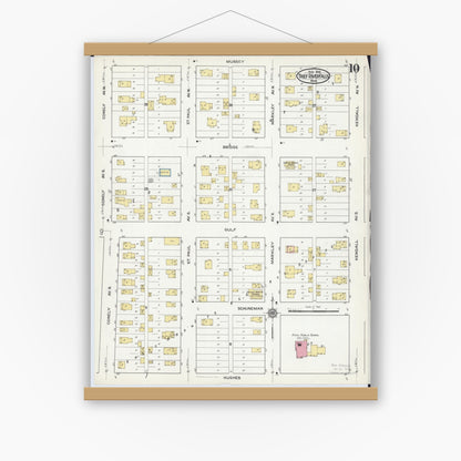 Old map wall art mockup — magnetic wood frame on white wall — Sanborn Fire Insurance Map from Thief River Falls, Pennington County, Minnesota (1916), Sheet #0010