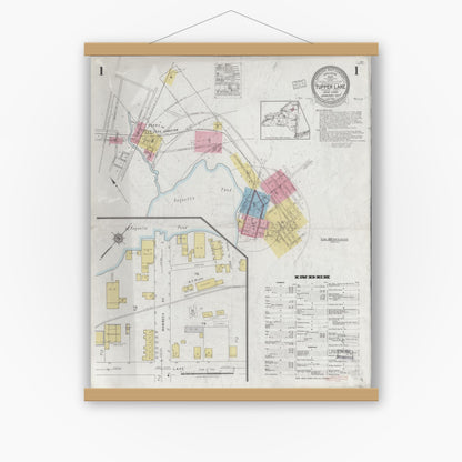 Old map wall art mockup — magnetic wood frame on white wall — Sanborn Fire Insurance Map from Tupper Lake, Franklin County, New York (1927) - Complete Map Set