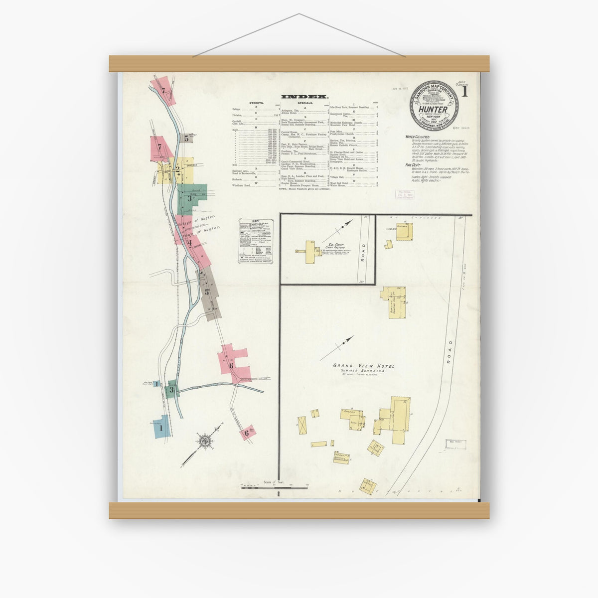Old map wall art mockup — magnetic wood frame on white wall — Sanborn Fire Insurance Map from Hunter, Greene County, New York (1912) - Complete Map Set