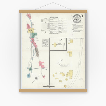 Old map wall art mockup — magnetic wood frame on white wall — Sanborn Fire Insurance Map from Hunter, Greene County, New York (1912) - Complete Map Set