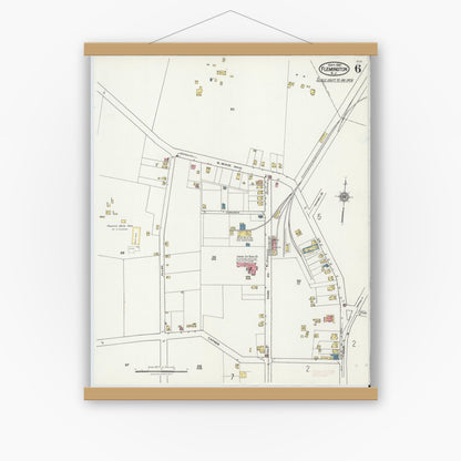 Old map wall art mockup — magnetic wood frame on white wall — Sanborn Fire Insurance Map from Flemington, Hunterdon County, New Jersey (1921), Sheet #0006