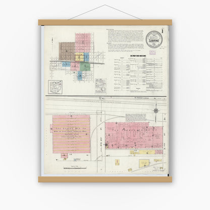 Old map wall art mockup — magnetic wood frame on white wall — Sanborn Fire Insurance Map from Sebring, Mahoning County, Ohio (1915), Sheet #0001