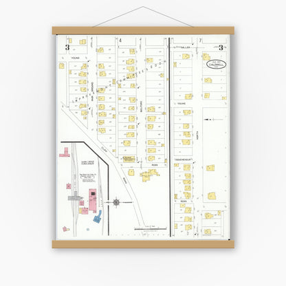 Old map wall art mockup — magnetic wood frame on white wall — Sanborn Fire Insurance Map from Caldwell, Noble County, Ohio (1923), Sheet #0003