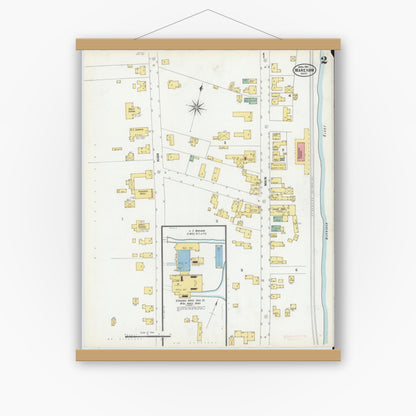 Old map wall art mockup — magnetic wood frame on white wall — Sanborn Fire Insurance Map from Wareham, Plymouth County, Massachusetts (1901), Sheet #0002