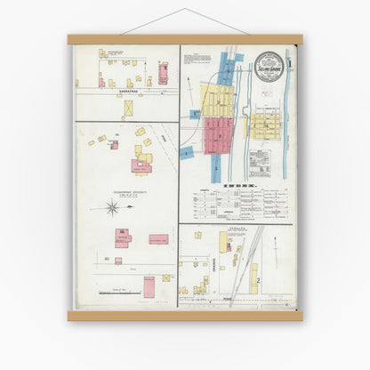 Old map wall art mockup — magnetic wood frame on white wall — Sanborn Fire Insurance Map from Selins Grove, Snyder County, Pennsylvania (1905) - Complete Map Set