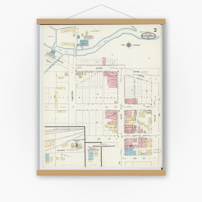 Old map wall art mockup — magnetic wood frame on white wall — Sanborn Fire Insurance Map from Black River Falls, Jackson County, Wisconsin (1914), Sheet #0002