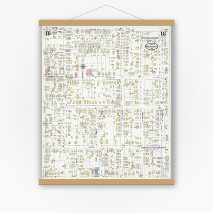 Old map wall art mockup — magnetic wood frame on white wall — Sanborn Fire Insurance Map from Waukegan, Lake County, Illinois (1924), Sheet #0018