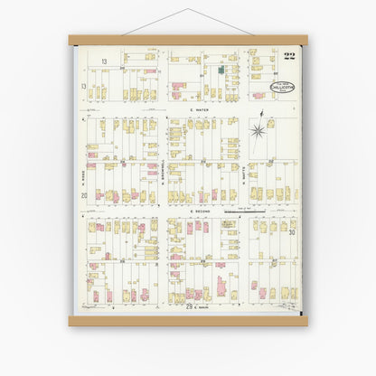 Old map wall art mockup — magnetic wood frame on white wall — Sanborn Fire Insurance Map from Chillicothe, Ross County, Ohio (1909), Sheet #0022