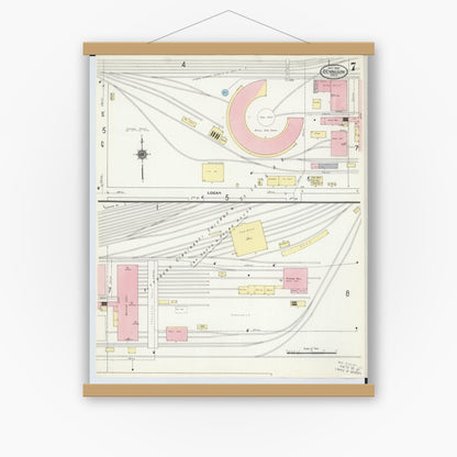 Old map wall art mockup — magnetic wood frame on white wall — Sanborn Fire Insurance Map from Dennison, Tuscarawas County, Ohio (1909), Sheet #0007