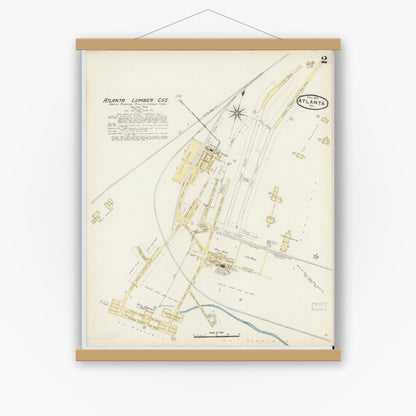 Old map wall art mockup — magnetic wood frame on white wall — Sanborn Fire Insurance Map from Atlanta, Cass County, Texas (1890), Sheet #0002