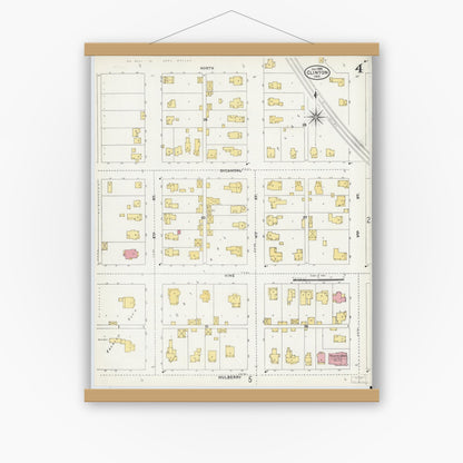 Old map wall art mockup — magnetic wood frame on white wall — Sanborn Fire Insurance Map from Clinton, Vermillion County, Indiana (1905), Sheet #0004