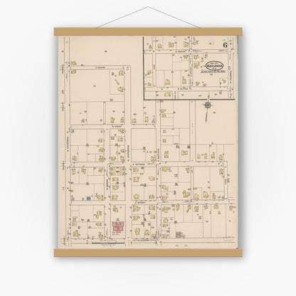 Old map wall art mockup — magnetic wood frame on white wall — Sanborn Fire Insurance Map from Marianna, Jackson County, Florida (1922), Sheet #0006