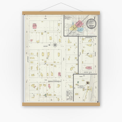 Old map wall art mockup — magnetic wood frame on white wall — Sanborn Fire Insurance Map from Gardner, Grundy County, Illinois (1898) - Complete Map Set