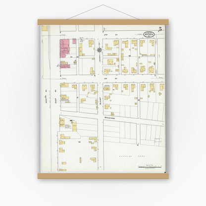 Old map wall art mockup — magnetic wood frame on white wall — Sanborn Fire Insurance Map from Ayden, Pitt County, North Carolina (1919), Sheet #0005
