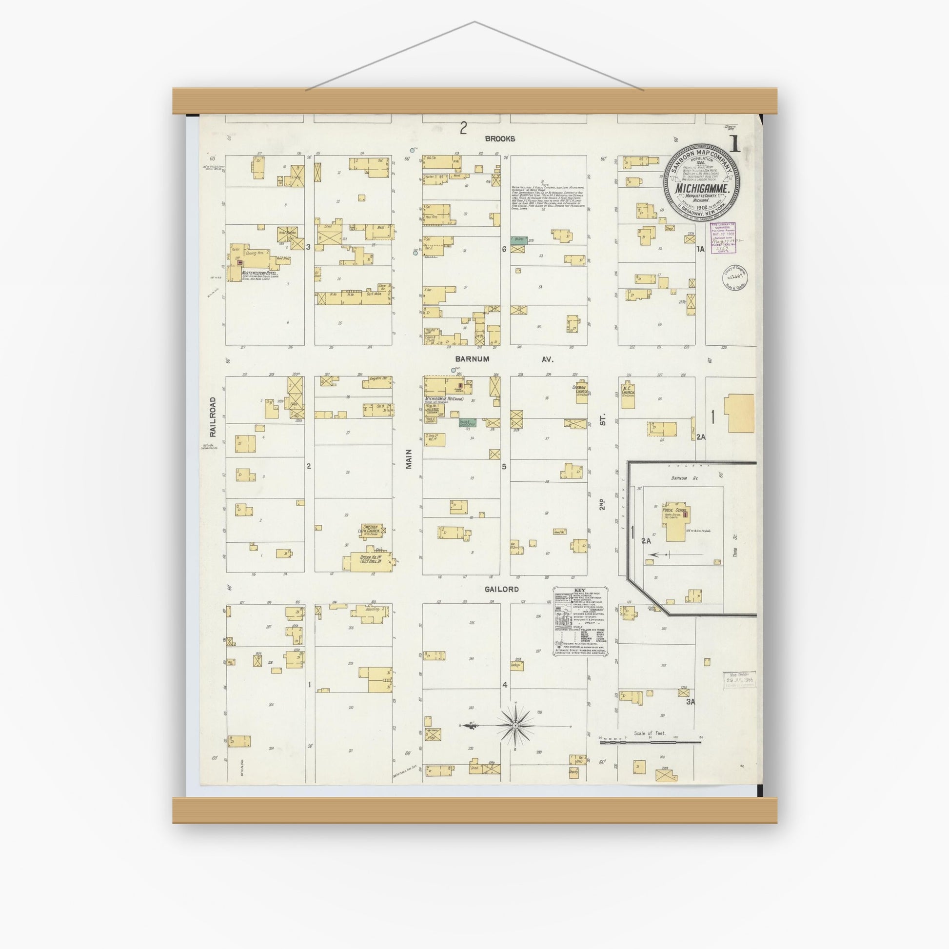 Old map wall art mockup — magnetic wood frame on white wall — Sanborn Fire Insurance Map from Michigamme, Marquette County, Michigan (1902) - Complete Map Set