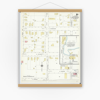 Old map wall art mockup — magnetic wood frame on white wall — Sanborn Fire Insurance Map from Tecumseh, Lenawee County, Michigan (1912), Sheet #0010