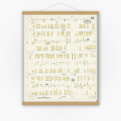 Old map wall art mockup — magnetic wood frame on white wall — Sanborn Fire Insurance Map from Nanticoke, Luzerne County, Pennsylvania (1907), Sheet #0010