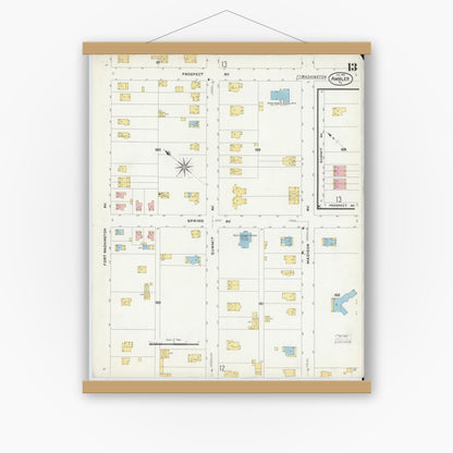 Old map wall art mockup — magnetic wood frame on white wall — Sanborn Fire Insurance Map from Ambler, Montgomery County, Pennsylvania (1909), Sheet #0013