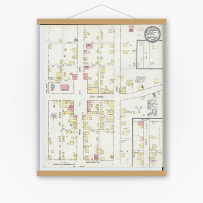 Old map wall art mockup — magnetic wood frame on white wall — Sanborn Fire Insurance Map from Woodsfield, Monroe County, Ohio (1893), Sheet #0001