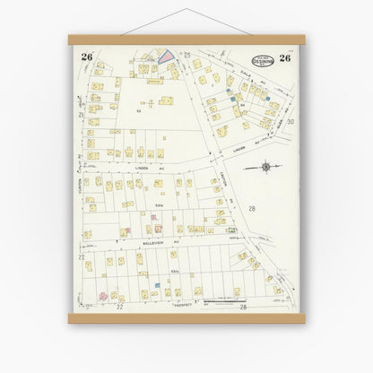 Old map wall art mockup — magnetic wood frame on white wall — Sanborn Fire Insurance Map from Ossining, Westchester County, New York (1924), Sheet #0026