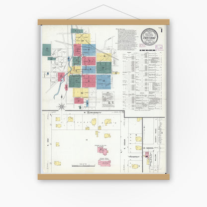 Old map wall art mockup — magnetic wood frame on white wall — Sanborn Fire Insurance Map from Owatonna, Steele County, Minnesota (1909) - Complete Map Set