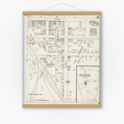 Old map wall art mockup — magnetic wood frame on white wall — Sanborn Fire Insurance Map from Ishpeming, Marquette County, Michigan (1884), Sheet #0004