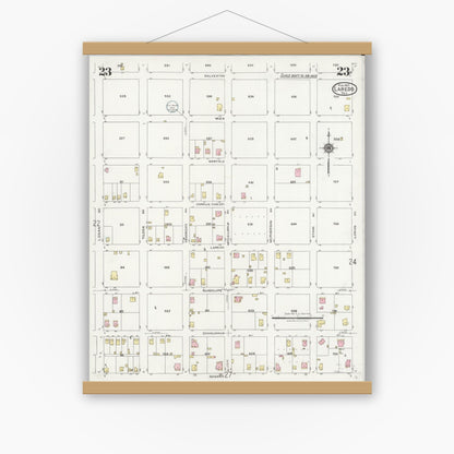 Old map wall art mockup — magnetic wood frame on white wall — Sanborn Fire Insurance Map from Laredo, Webb County, Texas (1925), Sheet #0023